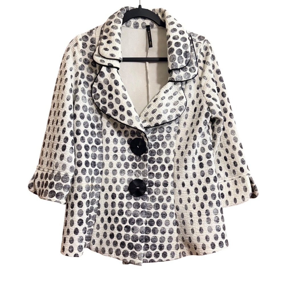 IC by Connie K Wmn 3/4 Sleeve SzM Artsy Polka‎ Dot Textured Blazer Retro Mod